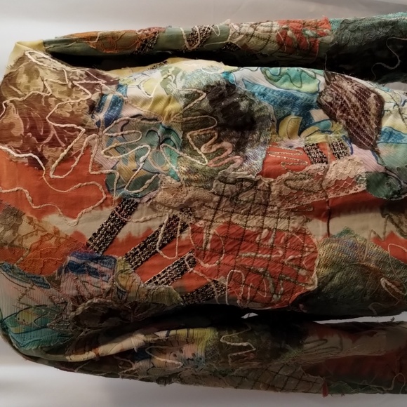 Chico's mandarin button front tapestry patchwork cotton loose fitting jacket top - Picture 6 of 10